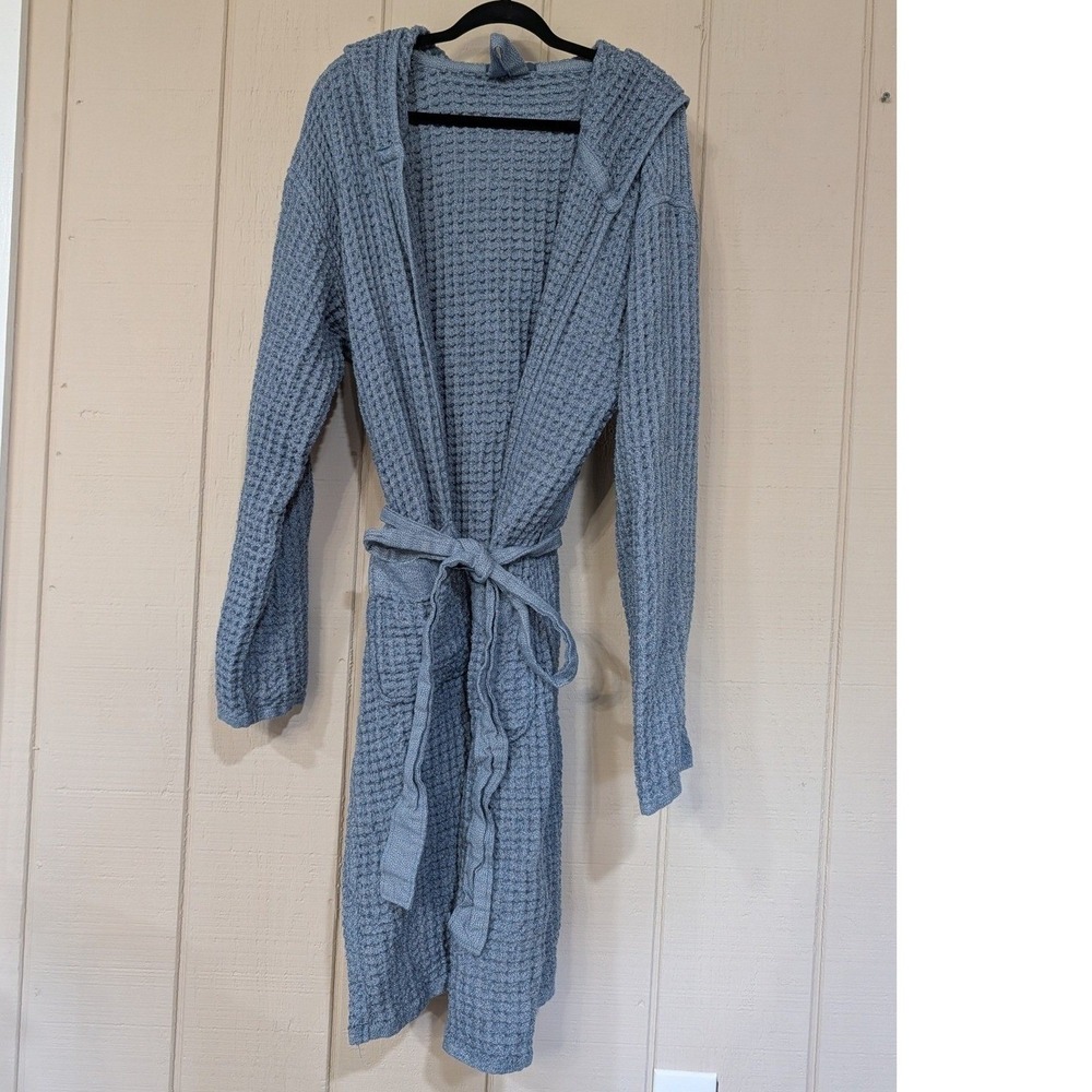 Onsen Hooded Waffle‎ Robe Denim Blue Size L Supima Cotton Luxury Spa Huckberry